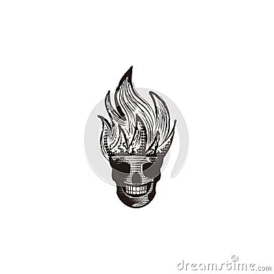 Skull hair fire flame logo Ideas. Inspiration logo design. Template Vector Illustration. Isolated On White Background Stock Photo