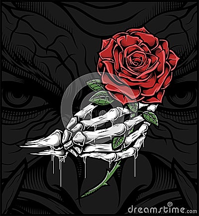 Skull hand holding a rose Vector Illustration