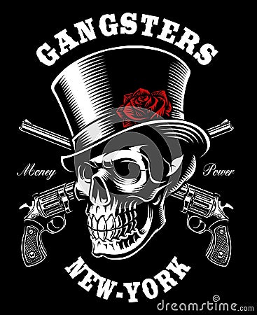 Skull with hat and guns. Vector Illustration