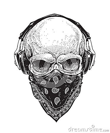 Skull with Headphones Vector Illustration