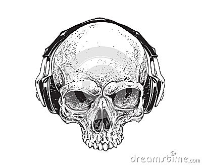 Skull with Headphones Vector Illustration