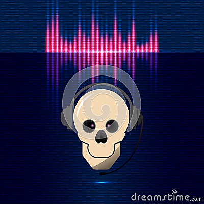 Skull in headphones, equalizer in blue shades Stock Photo