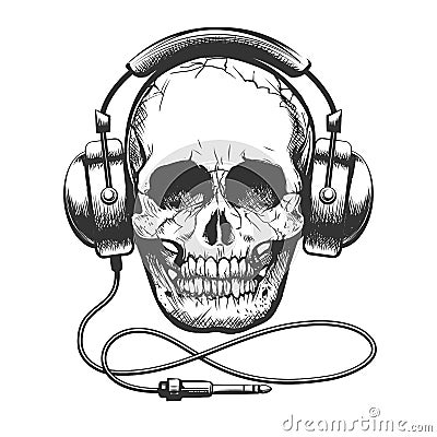 Skull with Headphones Cartoon Illustration