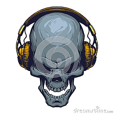 Skull with headphones Cartoon Illustration