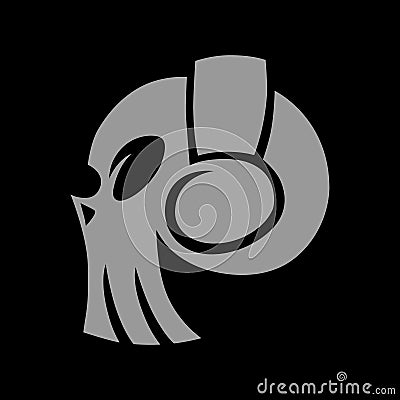 Skull in headphones symbol, icon on black background Vector Illustration