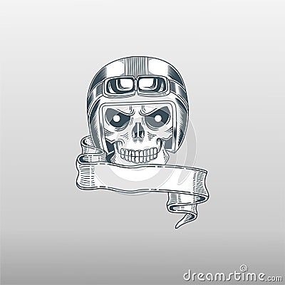 Skull with helm and ribbon Stock Photo