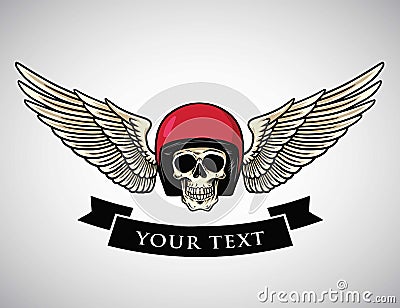 Skull Helmet Wings Logo Template. Vintage Motorcycle Design for T-shirt Graphics. Biker and Motorcycle Emblem. Vector Illustration Vector Illustration