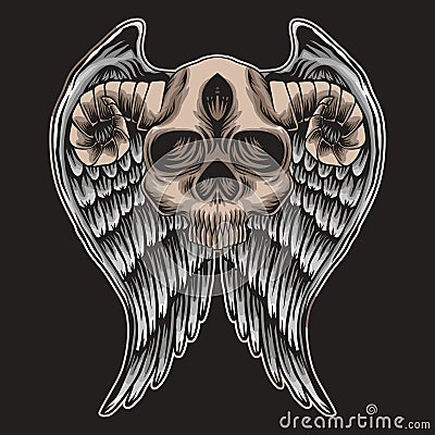 Skull horn Wing Vector illustration Cartoon Illustration