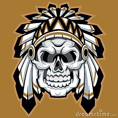 Skull indian chief with feather hat Vector Illustration