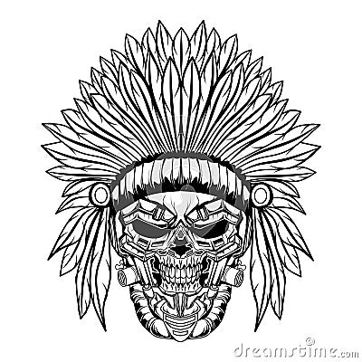 Skull indian illustration black on white background Vector Illustration