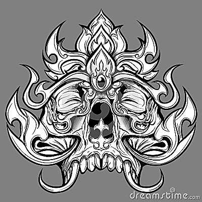 Skull line thailand black angry badge,black Vector Illustration