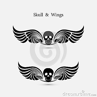 Skull logo with devil wings logo design template.The Ghost symbol.Halloween background.Tattoo sign.Happy Halloween emblem isolate Vector Illustration