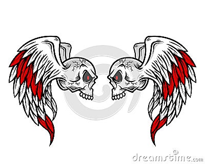 Skull logo, icon or skull illustration with wings, vector of skeleton. Vector Illustration