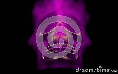 Skull looks up in colorful fire. Demonic sight. Scaring halloween picture Stock Photo