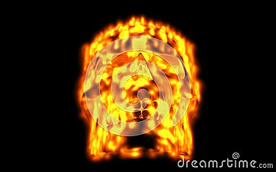 Skull looks up in colorful fire. Demonic sight. Scaring halloween picture Stock Photo