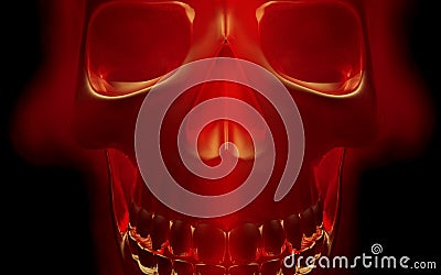 Skull looks up in colorful fire. Demonic sight. Scaring halloween picture Stock Photo