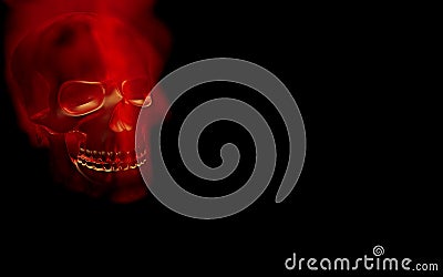 Skull looks up in colorful fire. Demonic sight. Scaring halloween picture Stock Photo