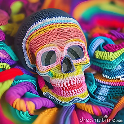 Skull made out of colourful yarn Stock Photo