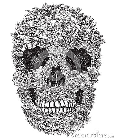 Skull Made Out of Flowers Vector Illustration Vector Illustration