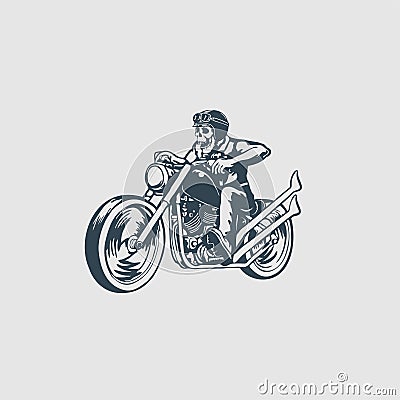 Skull man ride motorcycle monogram design logo inspiration Vector Illustration