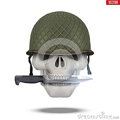 Skull with Military helmet and knife. Vector Illustration