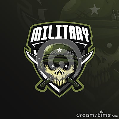 Skull military mascot logo design vector with modern illustration concept style for badge, emblem and tshirt printing. skull Vector Illustration