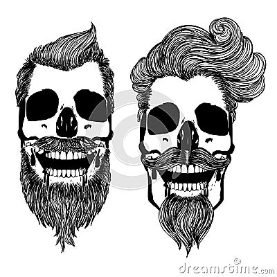 Skull with modern male hairstyle and beard Vector Illustration