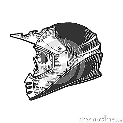 Skull in motorcycle helmet sketch engraving vector Vector Illustration