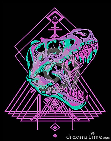 Tyrannosaurus Rex skull horror sacred geometry head for t-shirt and sticker design Stock Photo