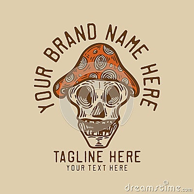 Skull mushroom vintage t shirt design Vector Illustration