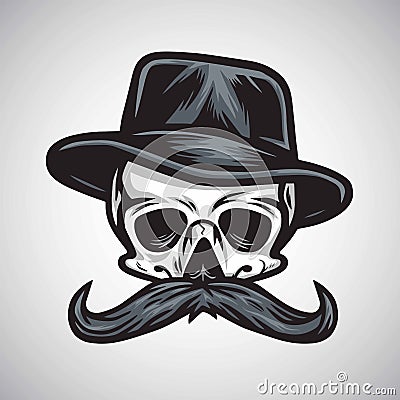 Skull Mustache Gentleman in Hat. Vintage Illustration Vector Illustration