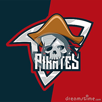 Skull Pirates Killer E-sport Mascot Logo Vector Illustration