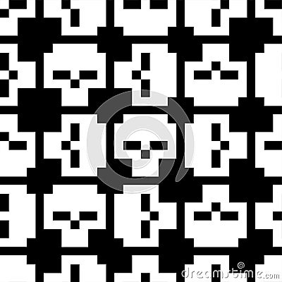 Skull Pixel art Pattern seamless. 8 bit skeleton head Background. pixelated texture Vector Illustration