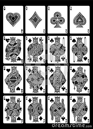 Skull Playing Cards Set in Black and White Isolated on Black Vector Illustration