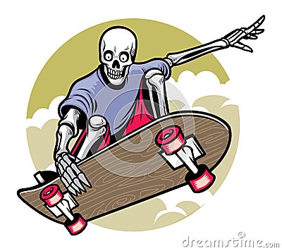 Skull playing skateboard Vector Illustration