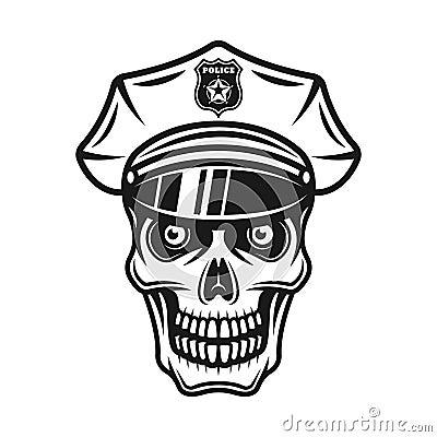 Skull in police cap vector vintage illustration Vector Illustration