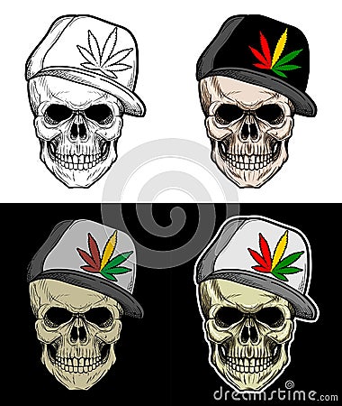 Skull portrait Wearing Rastaman hat Vector Illustration