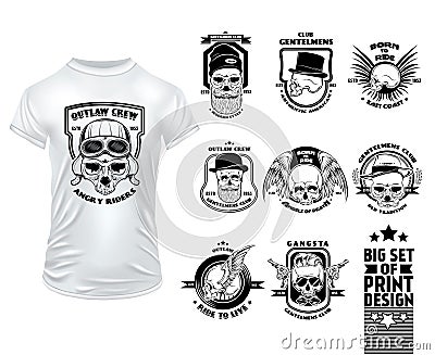 Skull Print Design Set Vector Illustration