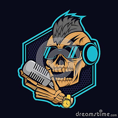 Skull punk podcast vector illustration Cartoon Illustration