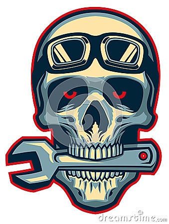 Skull rider bite a wrench Vector Illustration