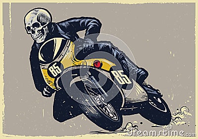Skull riding classic motorcycle, texture is easy to remove Vector Illustration