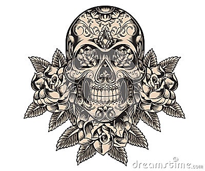 Skull and roses illustration Vector Illustration