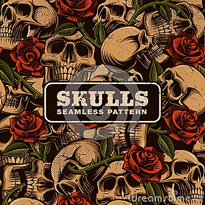 Skull with roses seamless pattern Stock Photo