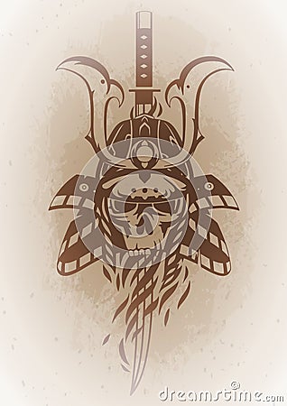 Skull in the samurai helmet Vector Illustration