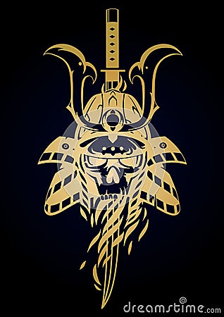 Skull in the samurai helmet Vector Illustration