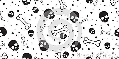 Skull seamless pattern Halloween bone Crossbones pirate Ghost polka dot scarf isolated tile background illustration repeat Cartoon Illustration