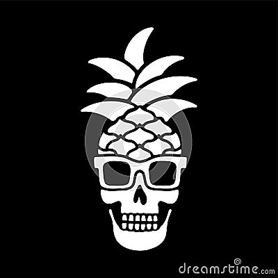 Skull skeleton pineapple with sunglasses black background Vector Illustration