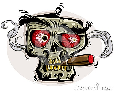 Skull smoking cigar. Vector Illustration