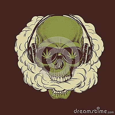 Skull smoking a marijuana Vector Illustration