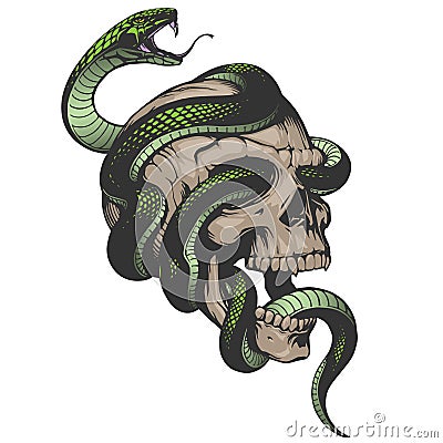 Skull with snake illustration Cartoon Illustration